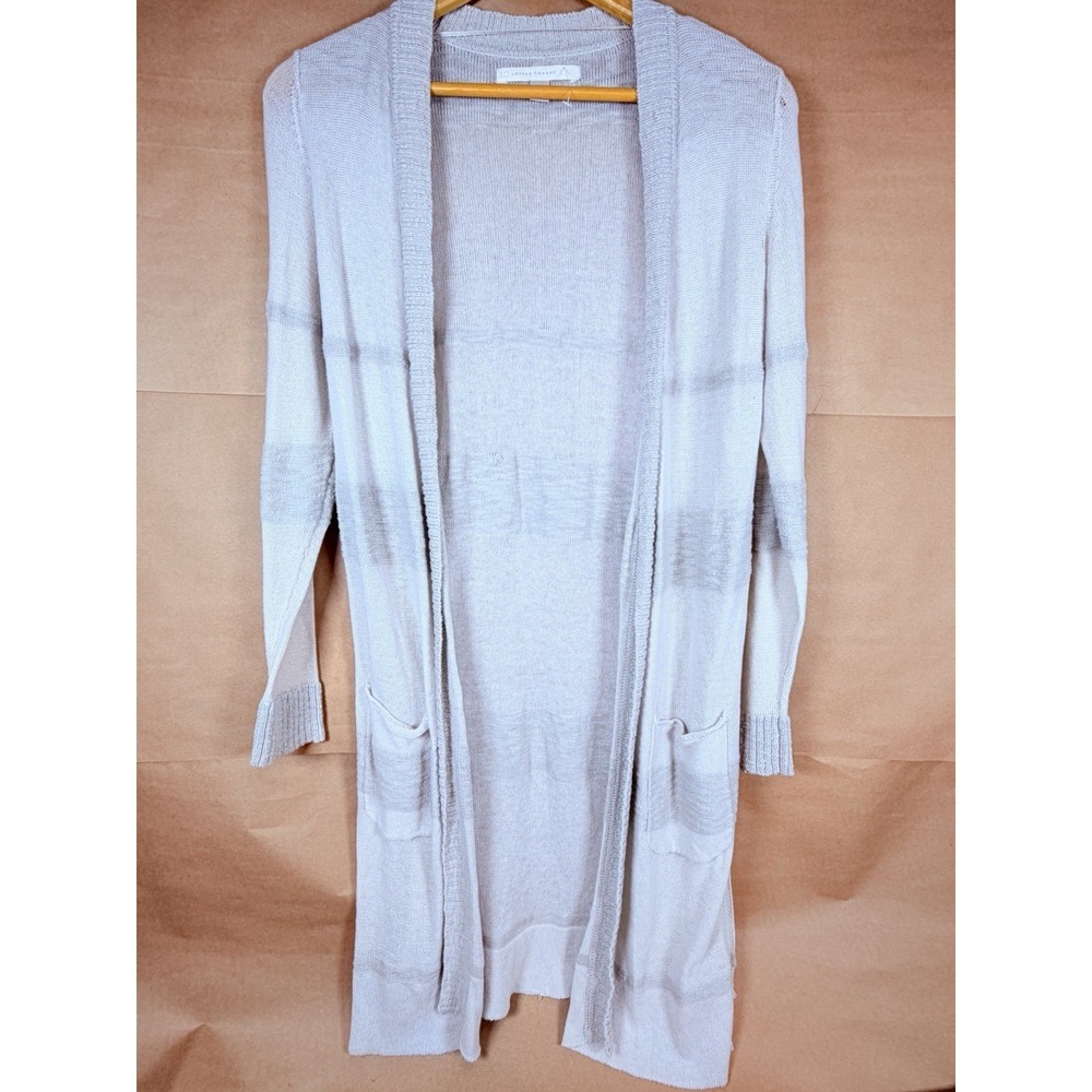 LC Lauren Conrad Womens M Long Cardigan Gray Open Front Knit Sweater Pockets